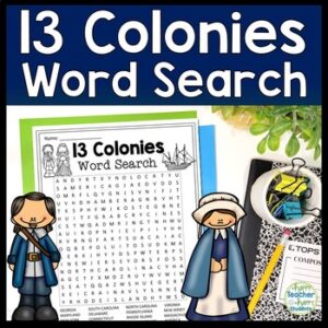 13 Colonies Word Search Activity | Thirteen Colonies Word Search w/ Answer Key