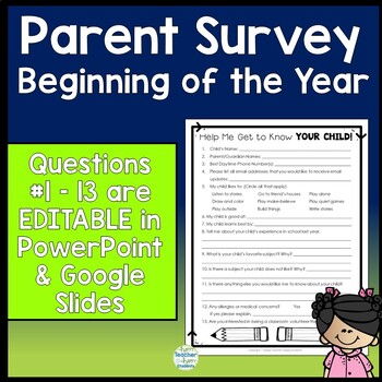 EDITABLE Parent Survey | Beginning of Year Parent Survey, Get to Know ...