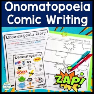 Onomatopoeia Activities & Onomatopoeia Poster, Word List, Make a Comic & Story