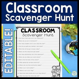 EDITABLE Classroom Scavenger Hunt with Clues | A Fun Back to School Activity