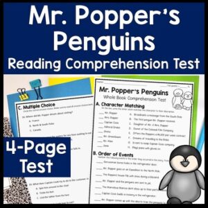 Mr. Popper's Penguins Test | 4-Page Mr. Popper's Penguins Quiz with Answer Key