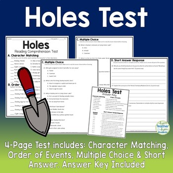 Holes Test | 4-Page Holes Quiz with Answer Key | Holes Assessment for ...