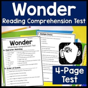 Wonder Test | 4-Page Wonder Book Quiz with Answer Key | Wonder End of Book Test