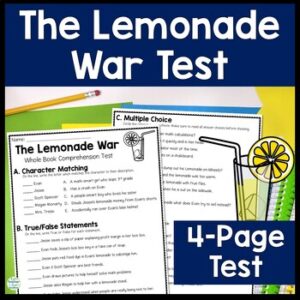The Lemonade War Test | 4 Page The Lemonade War Quiz | Assessment w Answer Key