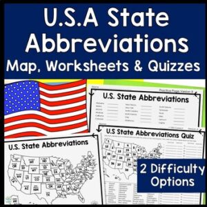 US State Abbreviations Map Worksheet & Quiz | USA State Abbreviations Test
