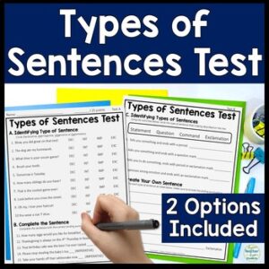 Types of Sentences Test | 2 Test Options | Types of Sentences Quiz w/ Answer Key