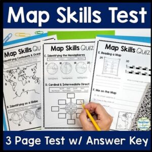 Map Skills Test | 3-Page Mapping Skills Quiz with Answer Key | Map Skills Quiz